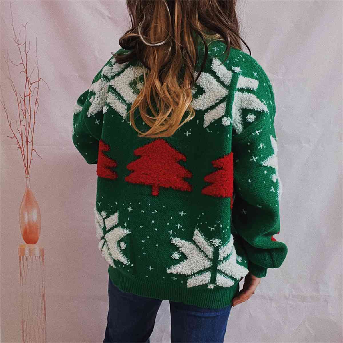 Christmas Snowflake Round Neck Long Sleeve Sweater