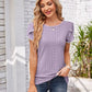 Eyelet Round Neck Petal Sleeve T-Shirt
