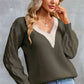 KnittedEmporium Full Size Contrast V-Neck Sweater
