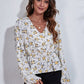 Floral V-Neck Balloon Sleeve Peplum Blouse