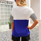 Women's Striped Color Block Round Neck Tee