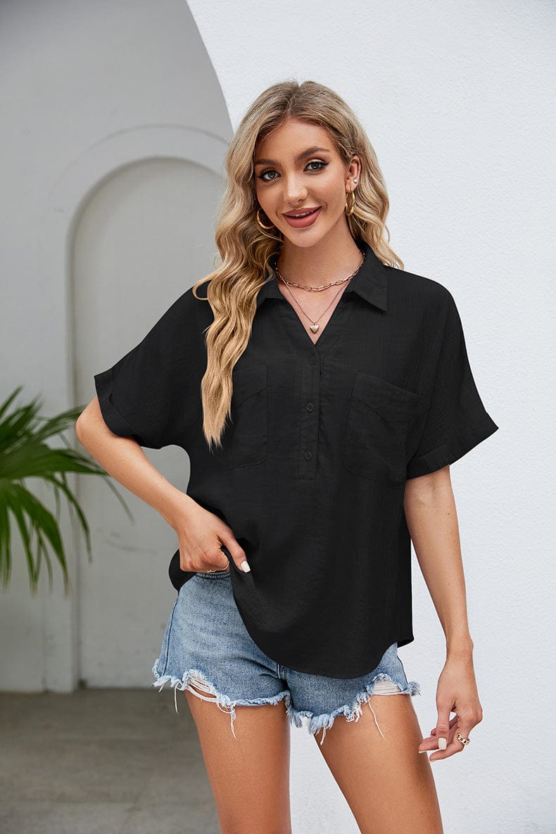 Malibu Dreams Full Size Half Button Johnny Collar Blouse