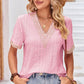 Eyelet V-Neck Short Sleeve T-Shirt