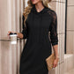 Lace Trim Long Sleeve Hooded Black Dress
