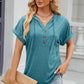Half Button Drawstring Short Sleeve Hooded T-Shirt