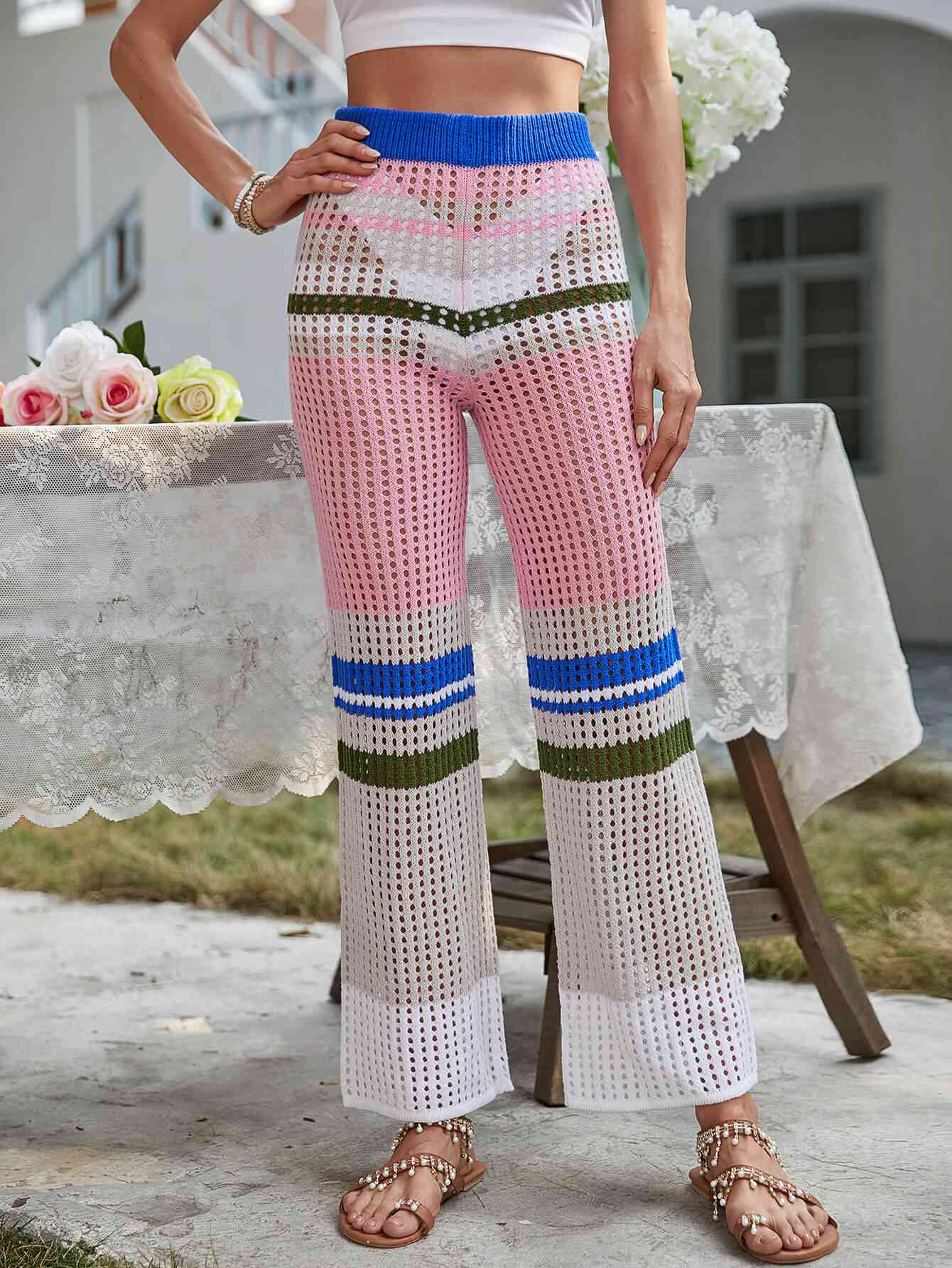 SunSand&Beach Color Block Openwork Knit Pants