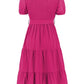 Smocked Tie Front Short Sleeve Tiered Dress