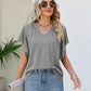 Women's JAYLEEN Full Size Notched Neck Flutter Sleeve Tee
