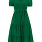 Smocked Tie Front Short Sleeve Tiered Dress