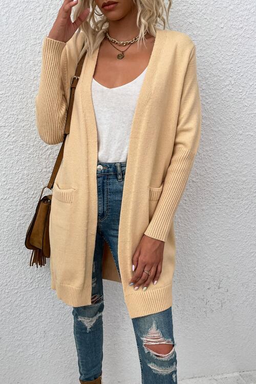 Fashion Mood Open Front Long Sleeve Cardigan with Pockets