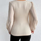 Pleated Puff Sleeve Round Neck Blouse