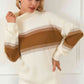 CozyWonders Contrast Turtleneck Cream Long Sleeve Sweater