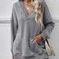 V-Neck Drop Shoulder Long Sleeve Hoodie
