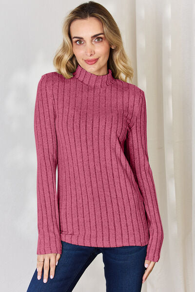 Basic Bae Full Size Ribbed Mock Neck Long Sleeve T-Shirt *