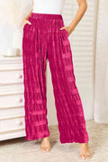 Double Take Full Size High Waist Tiered Shirring Velvet Wide Leg Pants *