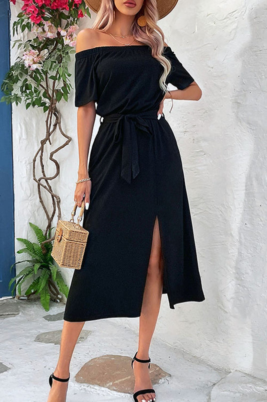 Women's Tie-Waist Off-Shoulder Split Dress