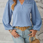 Ruched Swiss Dot Notched Balloon Sleeve T-Shirt