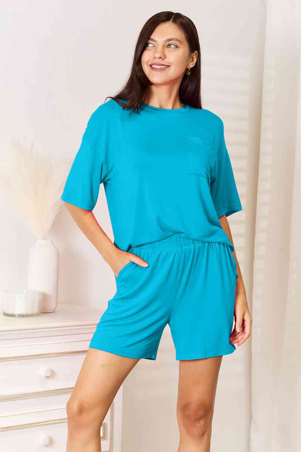 Basic Bae Full Size Soft Rayon Half Sleeve Top and Shorts Set *