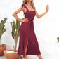 Square Neck Tie Strap Midi Dress