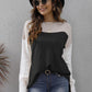 Color Block Round Neck Dropped Shoulder Sweater
