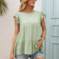 Women's Round Neck Flutter Sleeve Tiered Blouse
