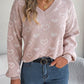 Heart Pattern V-Neck Long Sleeve Sweater
