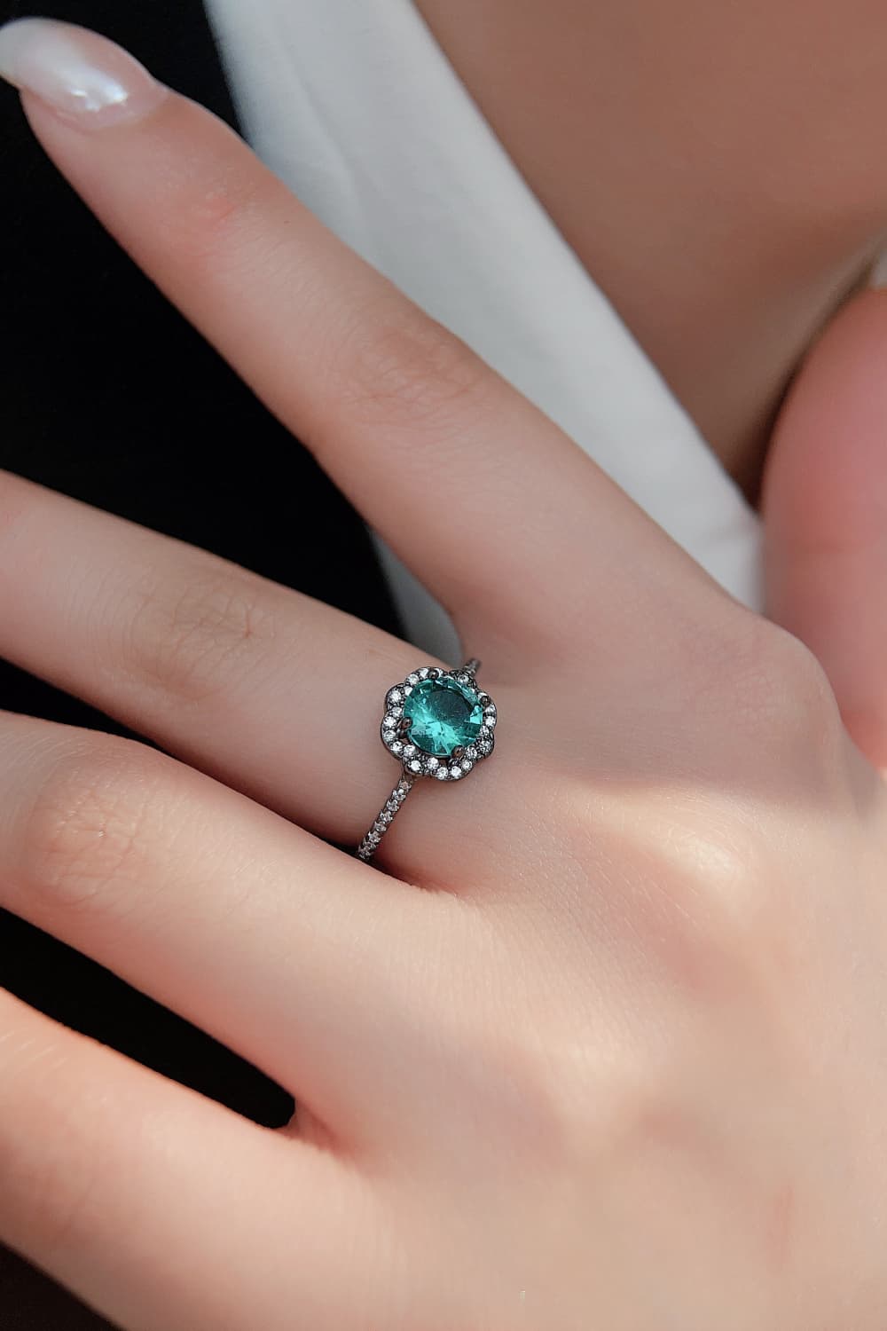 Natural Paraiba Blue Zircon Flower Shape Ring