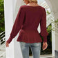 Ribbed Round Neck Lantern Sleeve Sweater