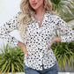White Animal Print Curved Hem Button-Up Shirt