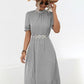 Printed Mock Neck Flounce Sleeve Dress