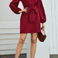 Tied Boat Neck Balloon Sleeve Mini Dress