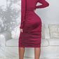 Ruched Mock Neck Long Sleeve Dress