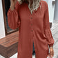 Notched Neck Balloon Sleeve Shirt