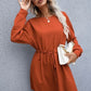 Drawstring Round Neck Dropped Shoulder Mini Dress