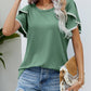 Malibu Dreams Pom-Pom Trim Flutter Sleeve Round Neck Tee
