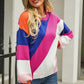 ZELDAlea Color Block Round Neck Long Sleeve Sweater