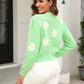 Malibu Dreams Flower Pattern Round Neck Short Sleeve Pullover Sweater