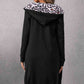 Black Leopard Spliced Drawstring Zip Up Hoodie Dress