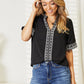 Double Take Black Full Size Embroidered Notched Neck Top