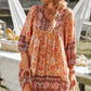 BOHO NOW Bohemian Tie Neck Balloon Sleeve Dress