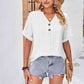 Buttoned Notched Neck Eyelet Top