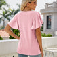 Full Size Eyelet Flutter Sleeve Round Neck Top