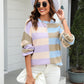 Round Neck Long Sleeve Color Block Dropped Shoulder Pullover Sweater