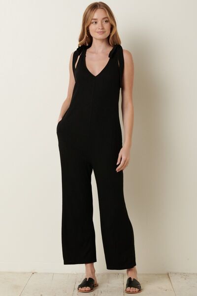 Mittoshop Rib Knit V-Neck Cross Back Jumpsuit *