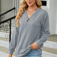 Decorative Button V-Neck Long Sleeve T-Shirt