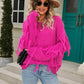Ribbed Round Neck Fringe Detail Sweater