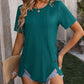Decorative Button Round Neck Short Sleeve Blouse