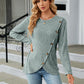 Full Size Round Neck Ribbed Button Detail Blouse