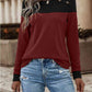 Contrast Buttoned Round Neck Long Sleeve T-Shirt