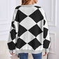Geometric Lantern Sleeve Cardigan with Pockets